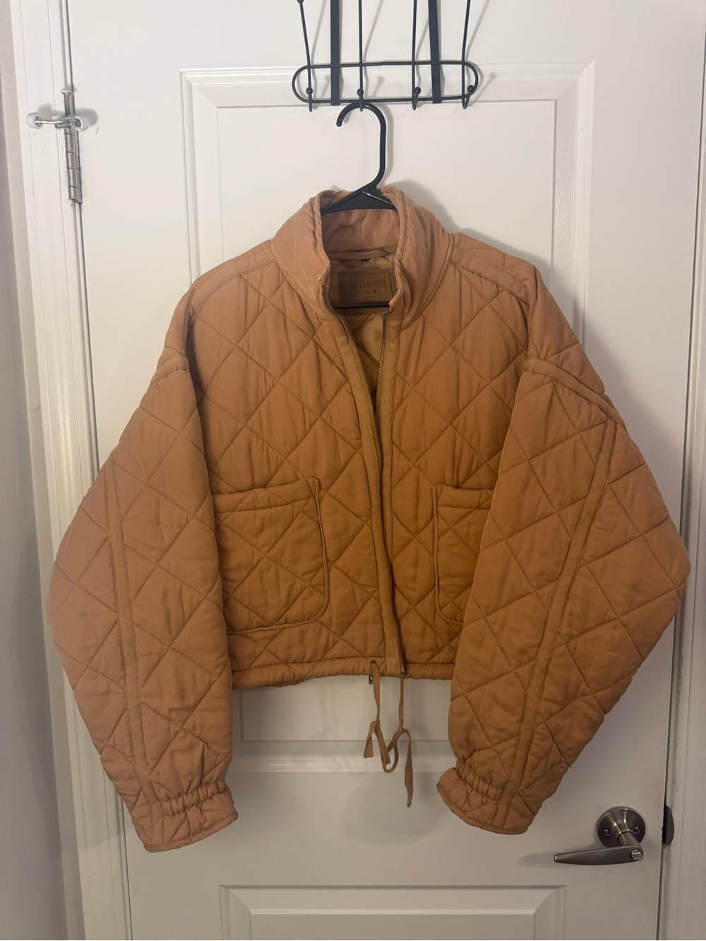 Blank NYC Quilted Cropped Puffer Jacket in Camel Tan